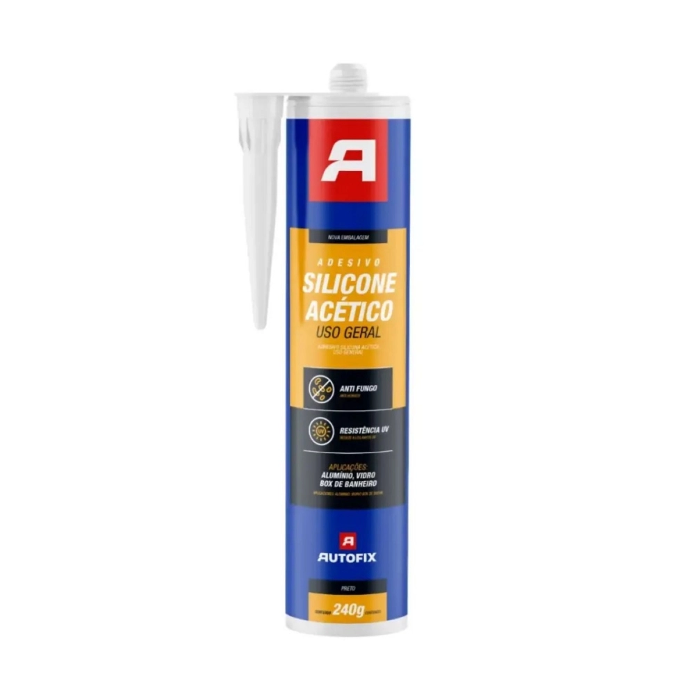 Adesivo Silicone Acético Branco e Preto Autofix, (240g)