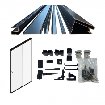Kit Box Banheiro F1 Alumínio Preto 1,35m x 1,90m Quadrado