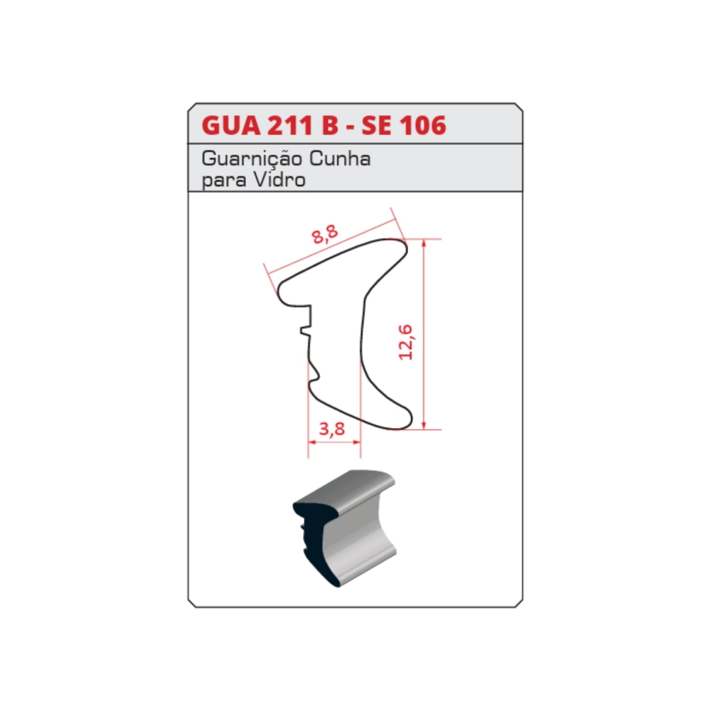 Borracha Gua 211B (Vedação Cunha Porta/Janela) 50 Metros