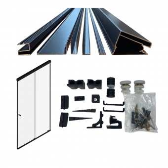 Kit Box Banheiro F1 Alumínio Preto 1,80m x 1,90m Quadrado